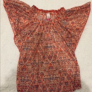 Red/Orange & Blue Aztec Pattern Blouse